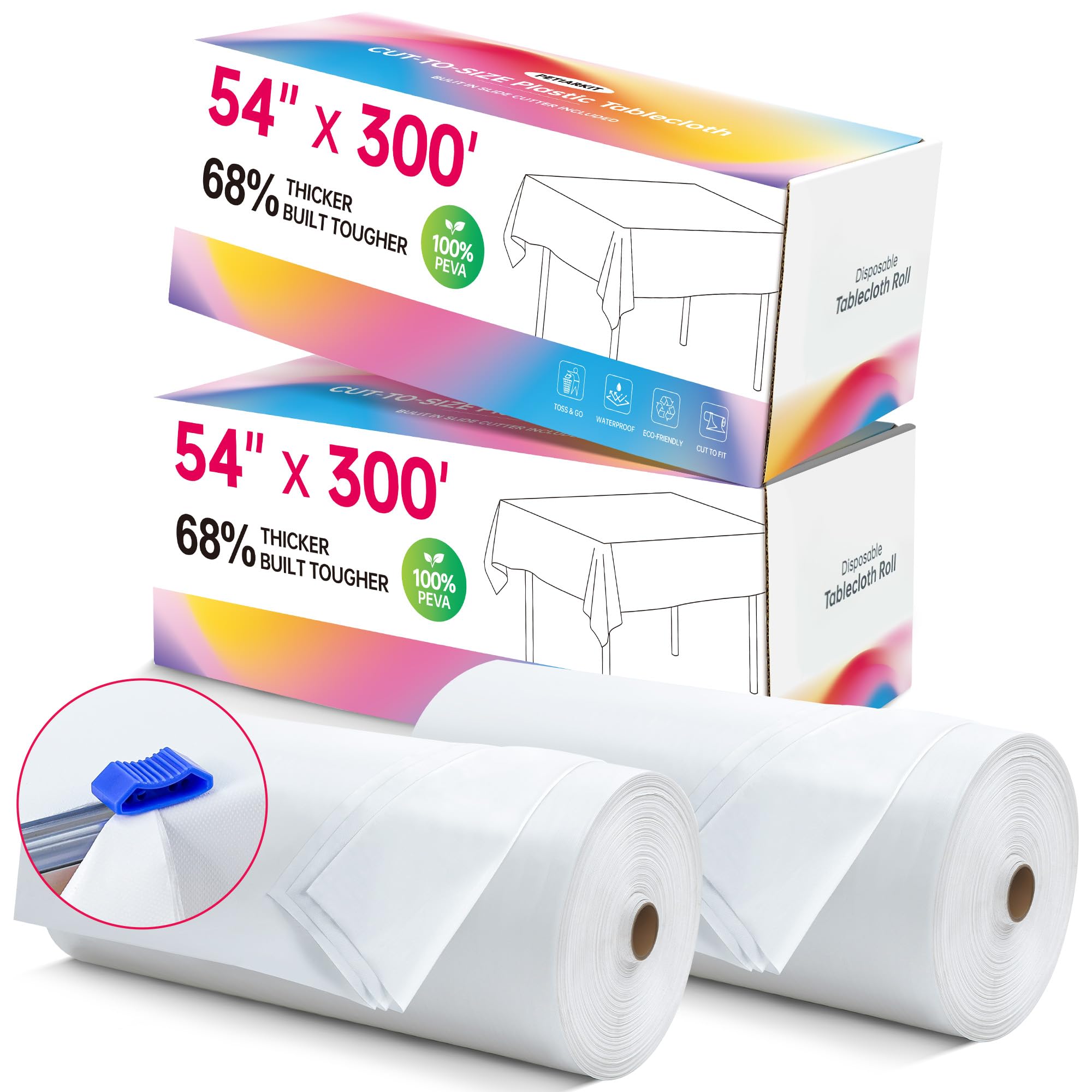 600FT X 54IN Plastic Table Cloth Disposable, White Table Cover Roll