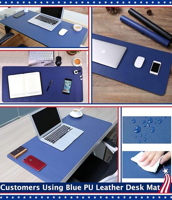 17 X 36 Inch Office Desk Pad Table Protector on Top of Desks PU Leather Desk Blotter Laptop Computer Gaming Under Keyboard Mouse Pad Waterproof Writing Mat Desktop Cover for Women Men Kids Girls Black