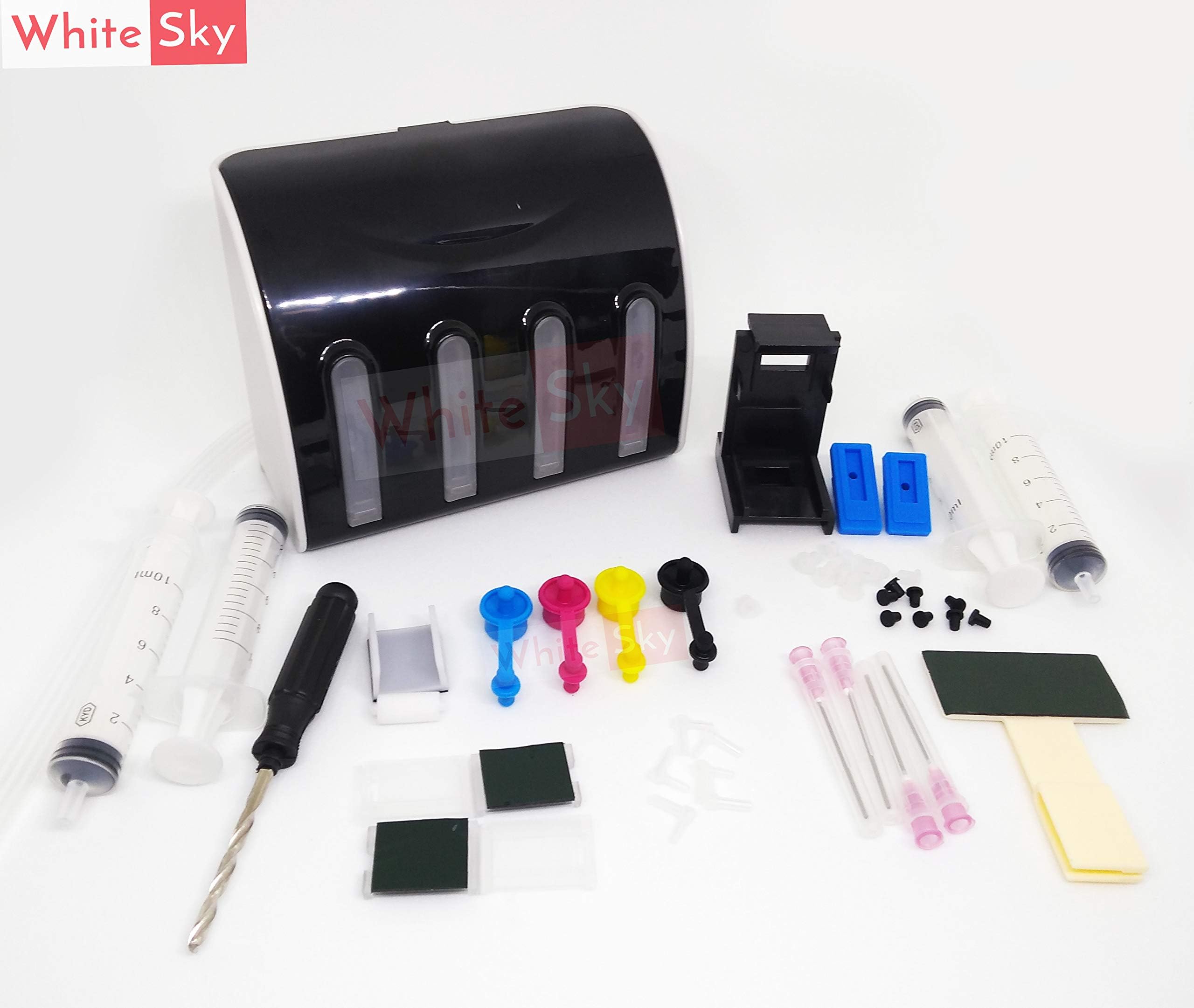 White Sky Empty CISS Kit for Canon and HP Printers (Tricolor+Black Cartridge Printers)