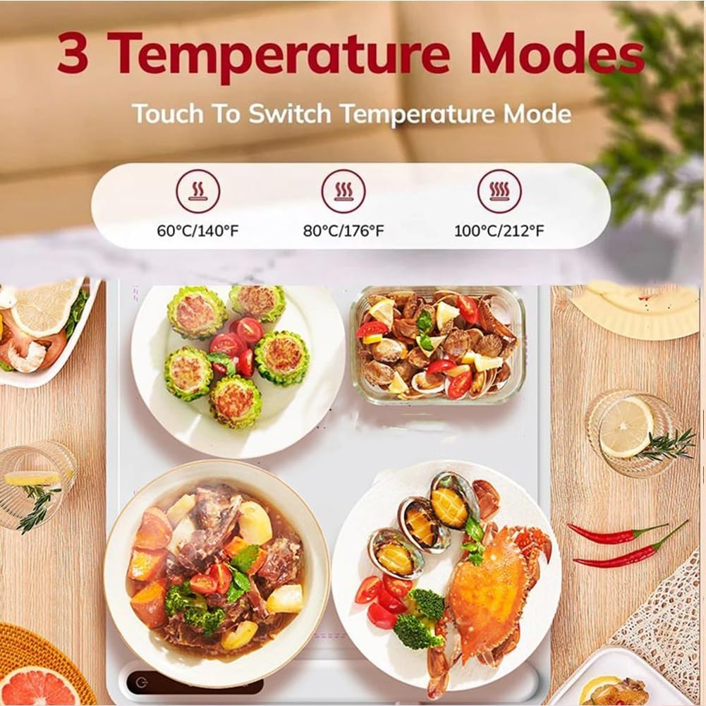 Electric Warming Tray with Adjustable Temperature,Portable Electric Warming Tray Silicone, 2024 New Upgrade Electric Heating Tray, Foldable Food Warmer Fast Heating,For House Parties