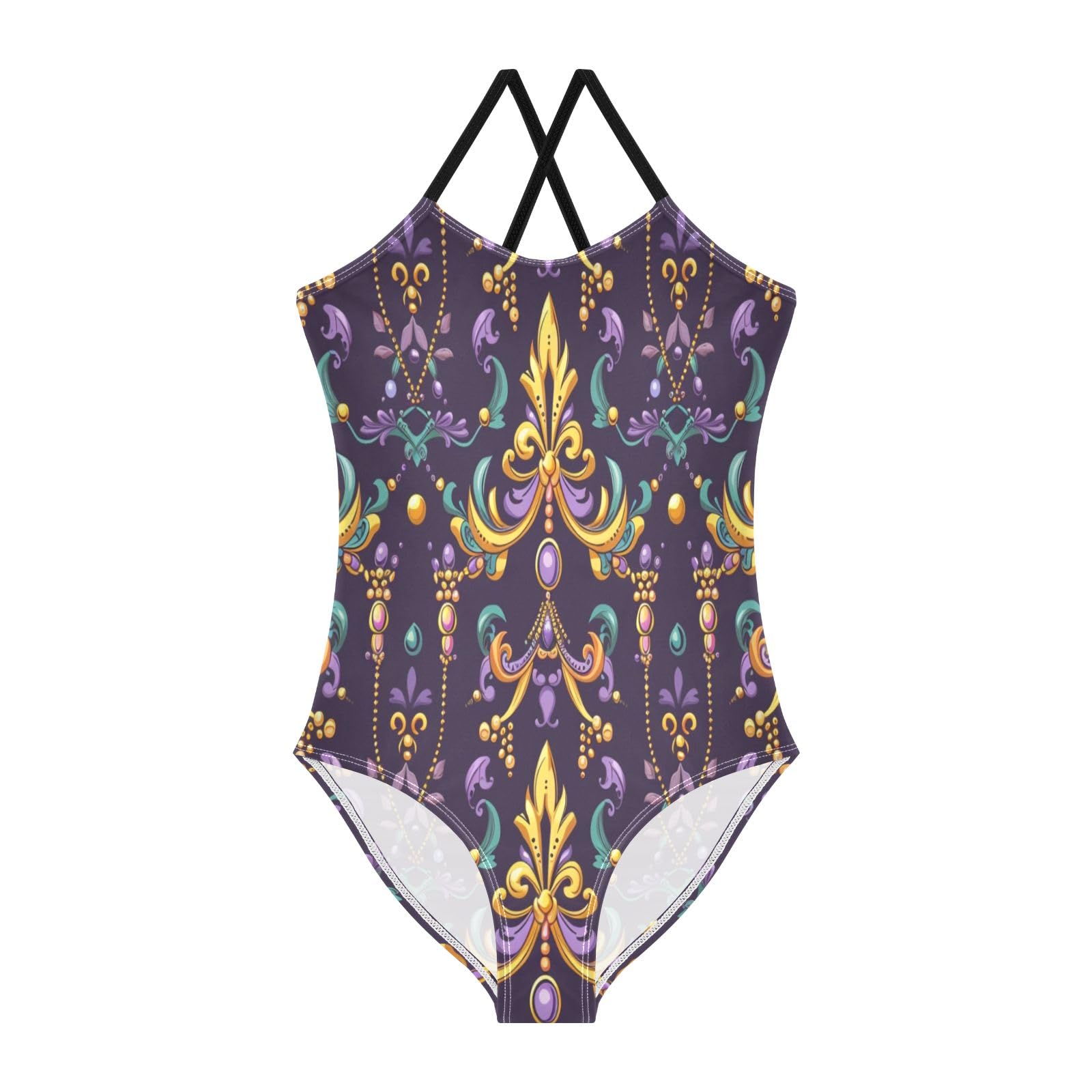 Fleur De Lis and Beads Girls One-Piece Swimsuit Beach Bathing Suit