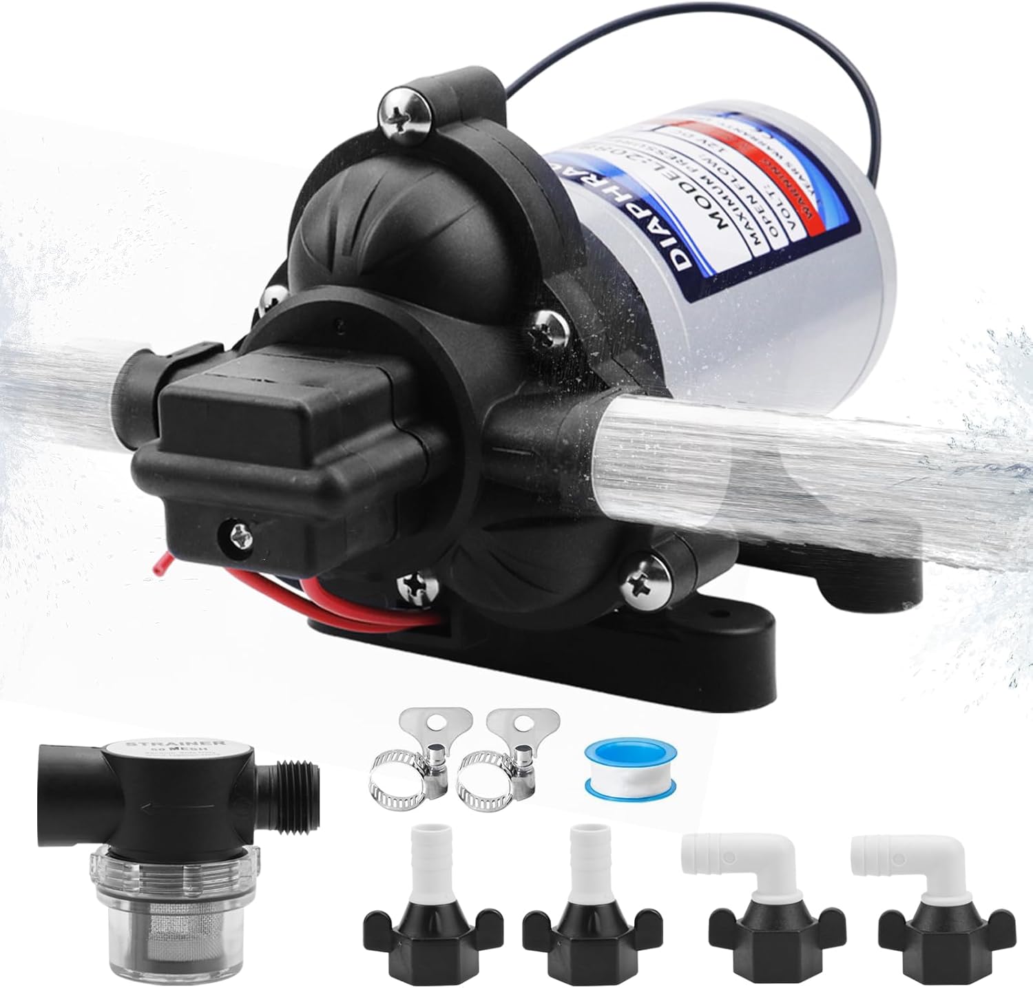 RV Water Pump 12V 2088-554-144/2088-403-144 with 1/2 NPT Connection, 3.5 GPM, 45 PSI, Quiet Diaphragm Pump