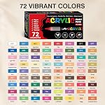 OMEYA 72 Couleurs Marqueurs de peinture acrylique, Stylos et marqueurs de pointe de brosse, Stys de peinture en acrylique pour la peinture de roche, bois, toile, verre, céramique, DIY Artisanat, contrôle facile pour les débutants & Artistes