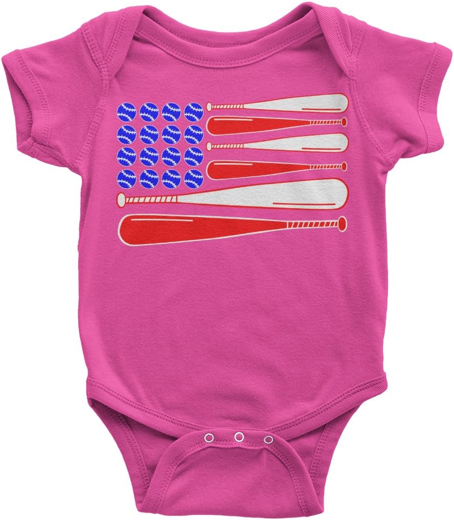 Threadrock Baby Baseball and Bat American Flag Infant Bodysuit