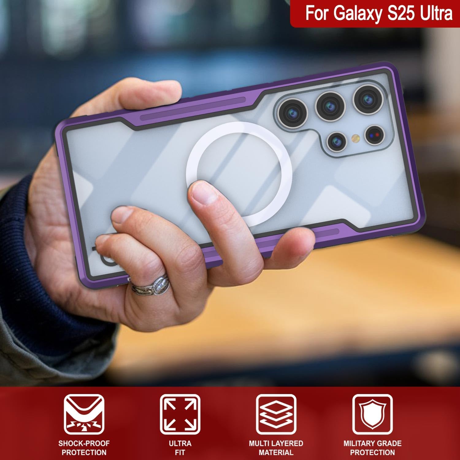 Punkcase for Galaxy S25 Ultra Case [Armor Stealth Series] Protective Military Grade Multilayer Cover W/Aluminum Frame [Clear Back] Ultimate Drop Protection for Your S25 Ultra 5G (6.9") (Purple)