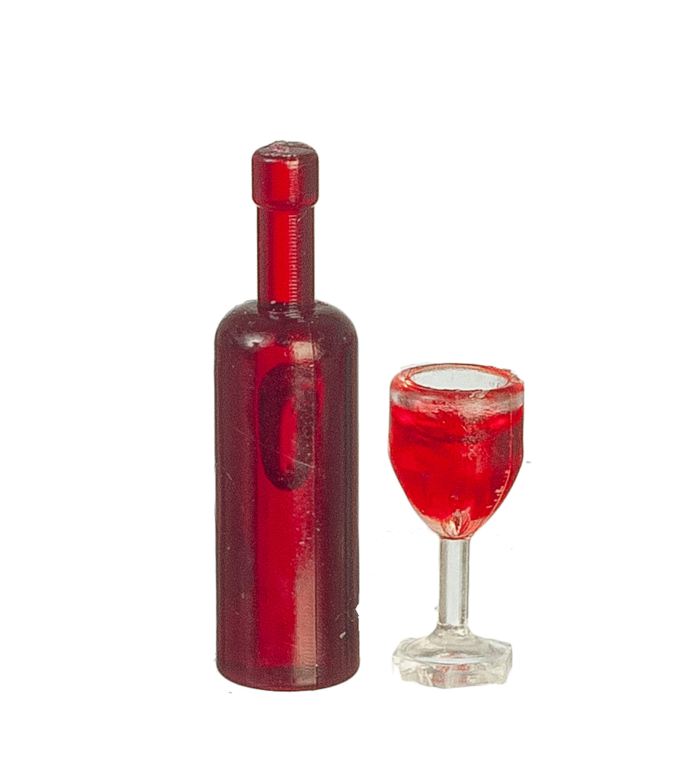 Melody Jane Dolls House Red Wine Bottle & Full Glass Miniature Dining Room Pub Accessory