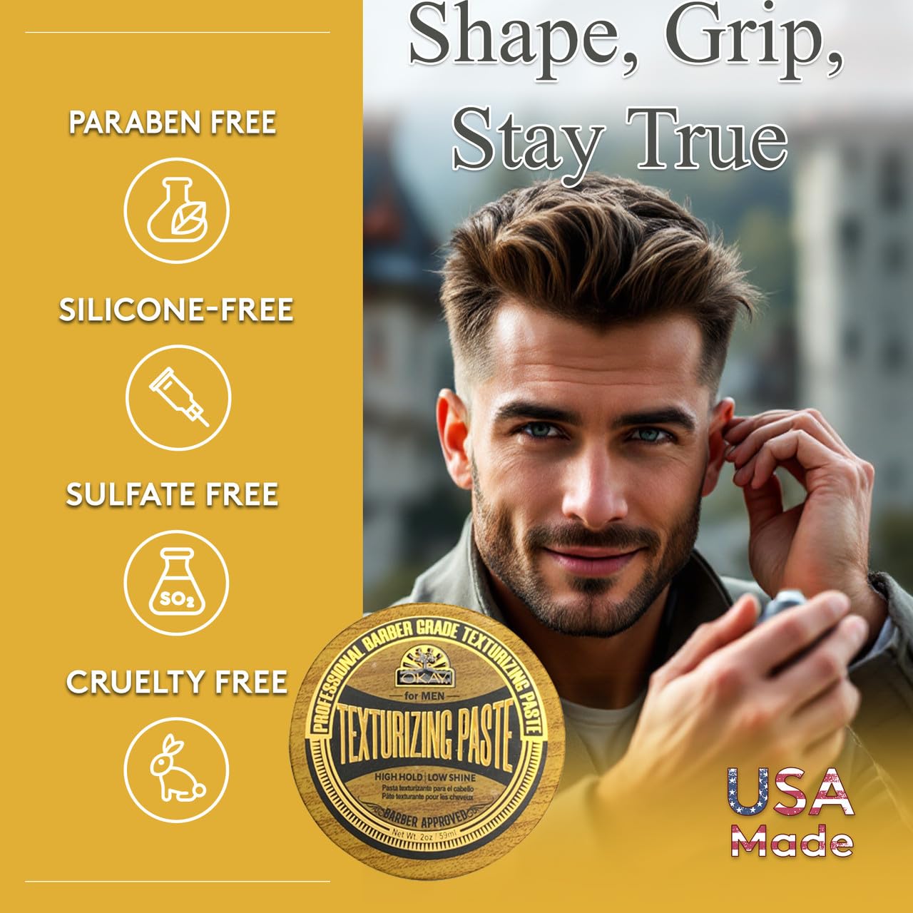 OKAY Men Texturizing Paste 2 oz – High Hold Low Shine Hair Styling Paste for Men, Matte Finish Barber Grade Styling Cream for Texture, Volume & Definition, Non-Greasy Hair Paste