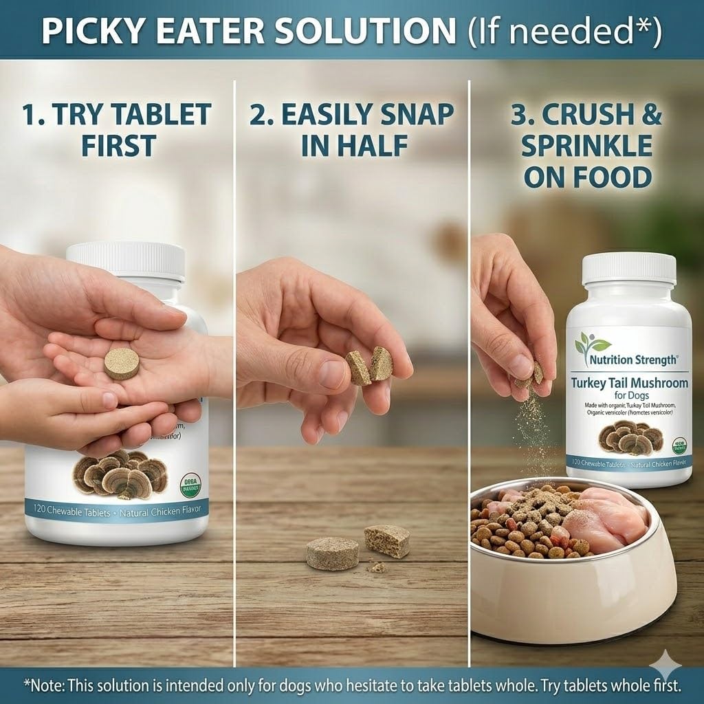 Organic Turkey Tail Mushroom for Dogs - 500mg High Potency Immune Support - Promotes Cellular Health, Antioxidant Activity & Senior Vitality - Non-GMO - 120 Chewable Tablets