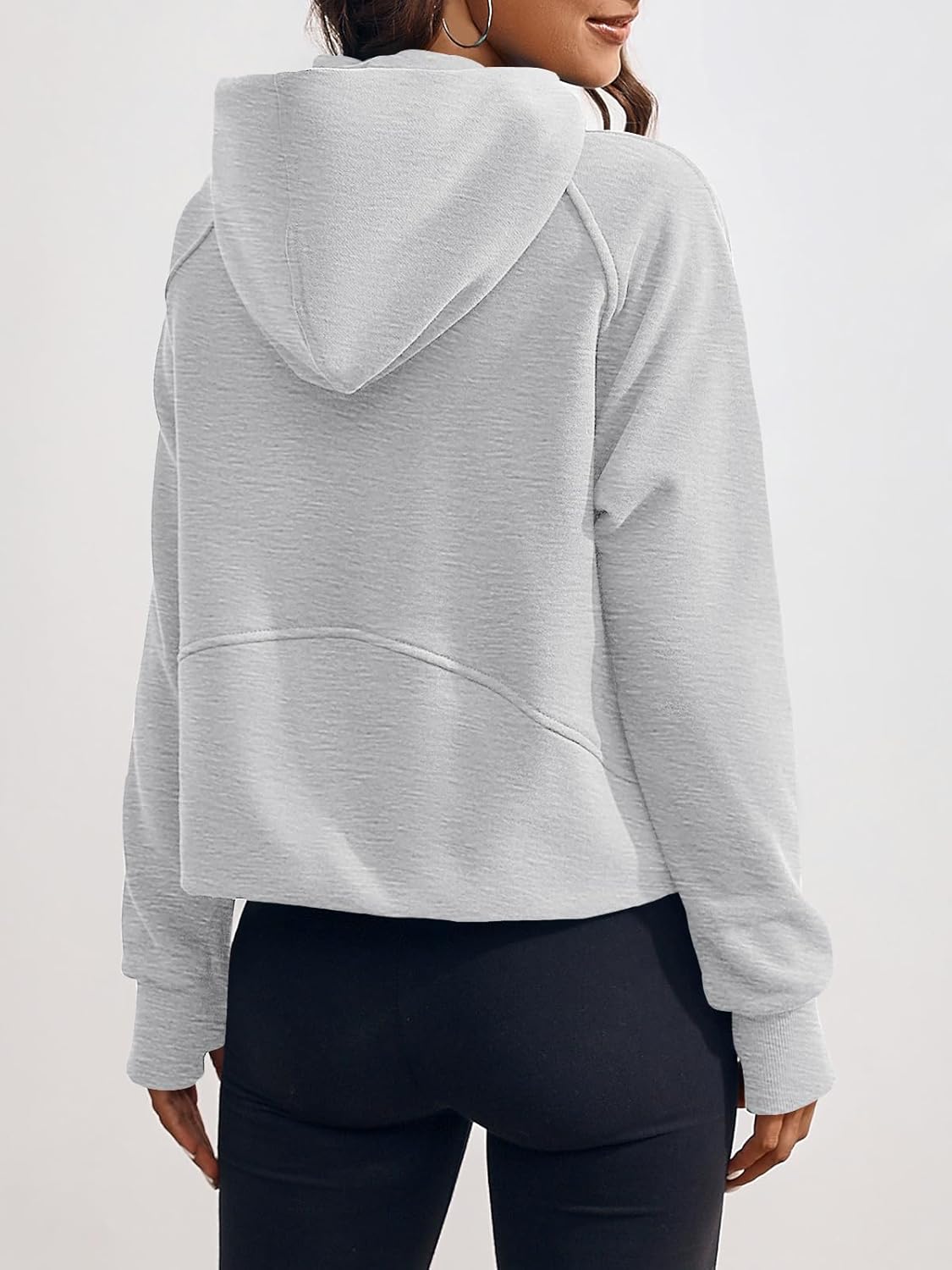 Fisoew Womens Zip Up Sweatshirts Fleece Lined Collar Crop Hoodie Casual Cotton Long Sleeve Tops with Thumb Hole - Image 2