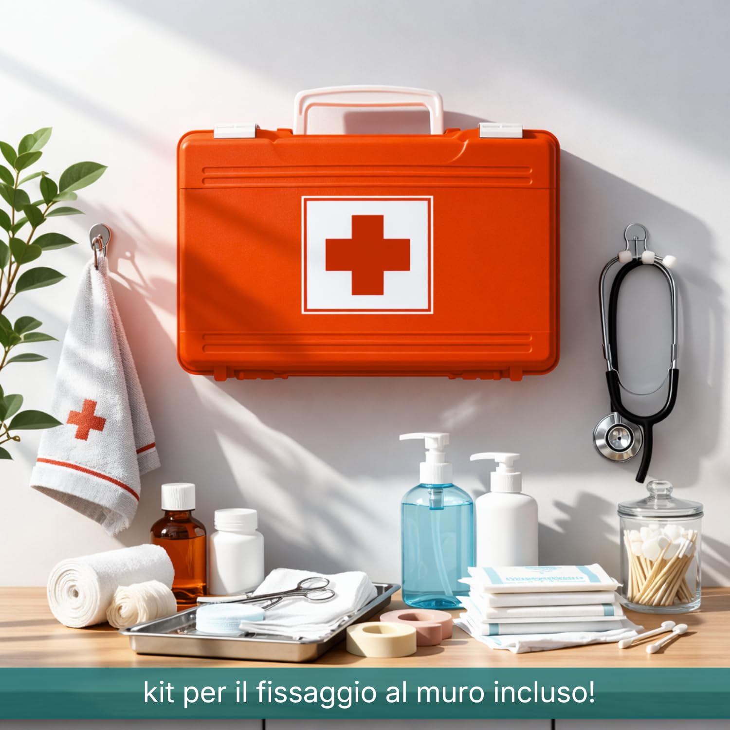 Cassetta Medica di Pronto Soccorso 255ST, Valigetta Rossa di Primo Soccorso ALLEGATO 1 per Aziende oltre 3 Lavoratori Dipendenti, Conforme DM 388/2003, per casa e lavoro