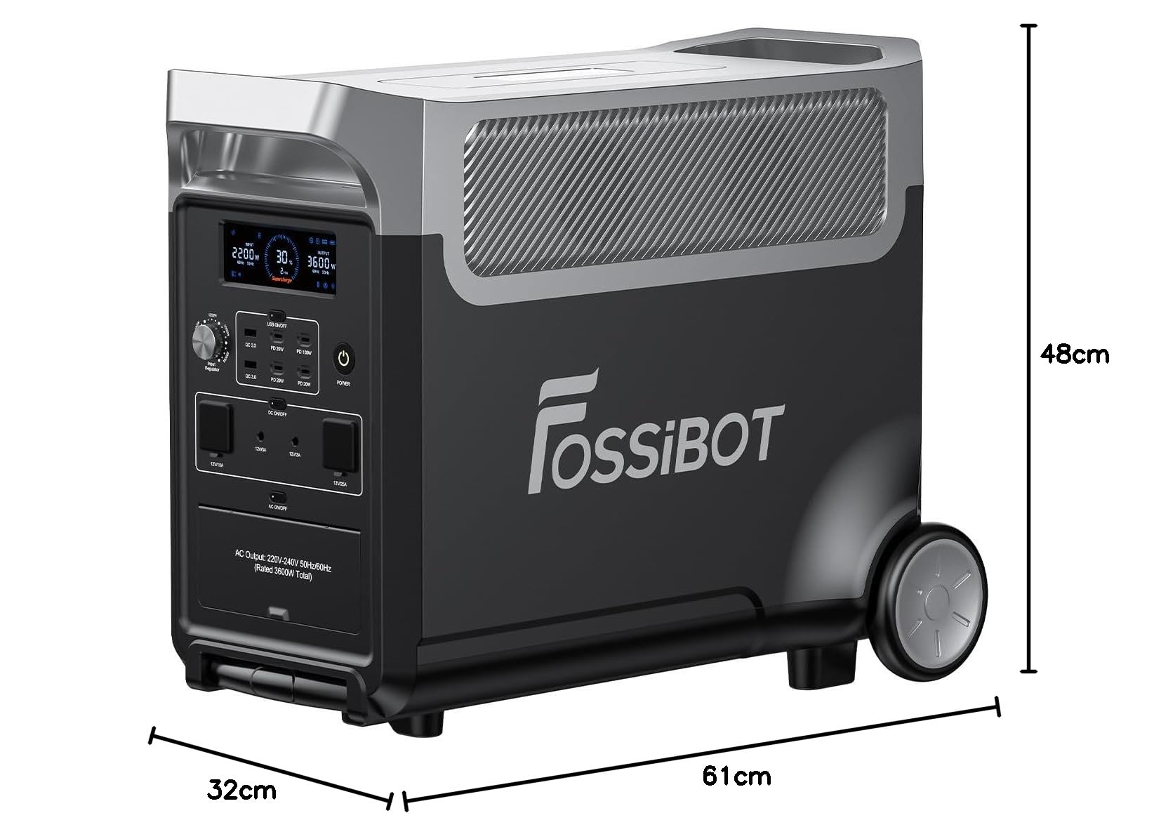 FOSSiBOT F3600 Pro Station électrique portable, Capacité 3840Wh, Batterie LFP 6500+ cycles, recharge rapide, puissance de sortie 3600 W, générateur solaire silencieux, pour la maison/camping/voyages