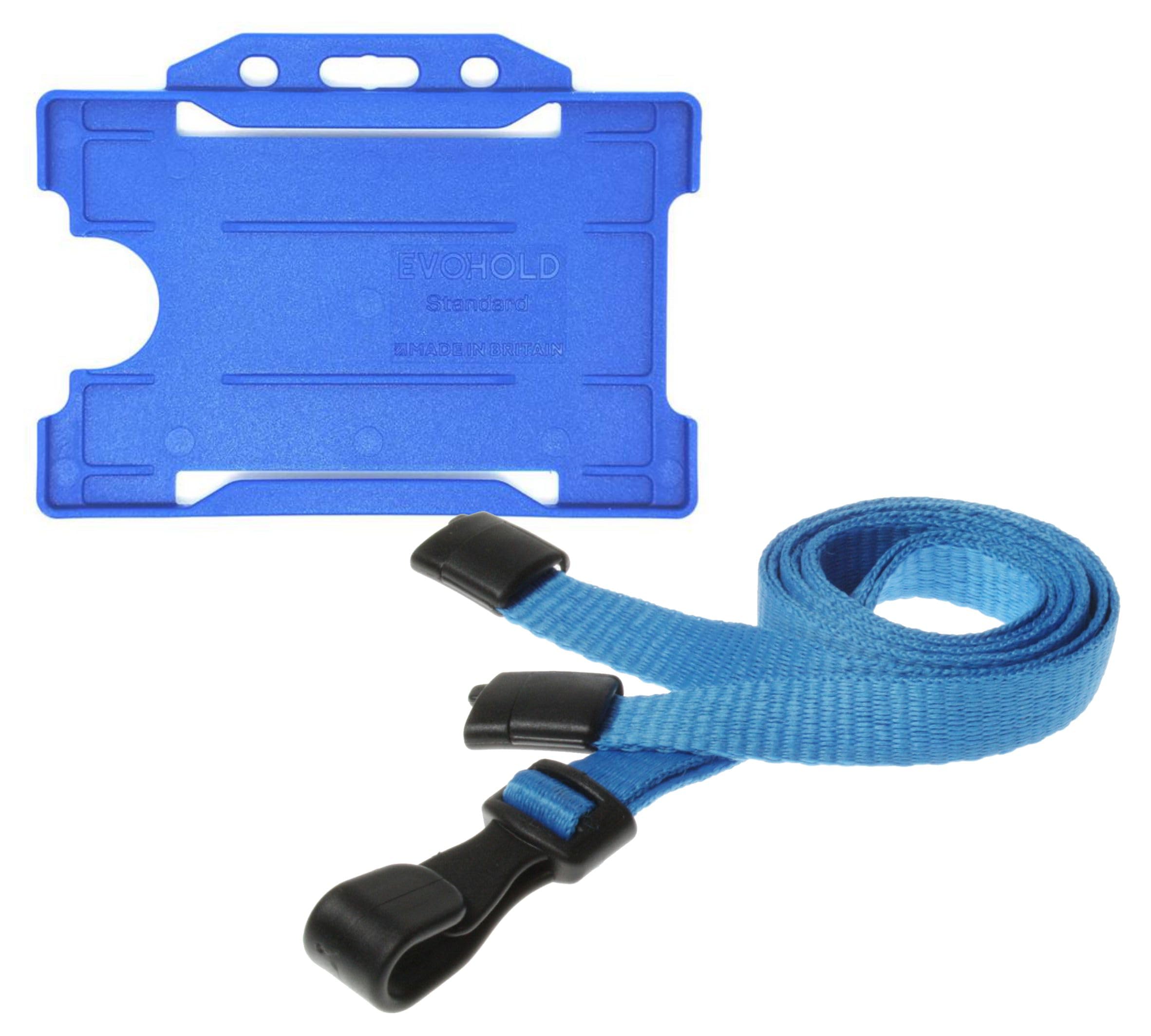 Customcard ltd® Pack of 50 Blue Neck Strap Lanyard & Blue ID Card Holder