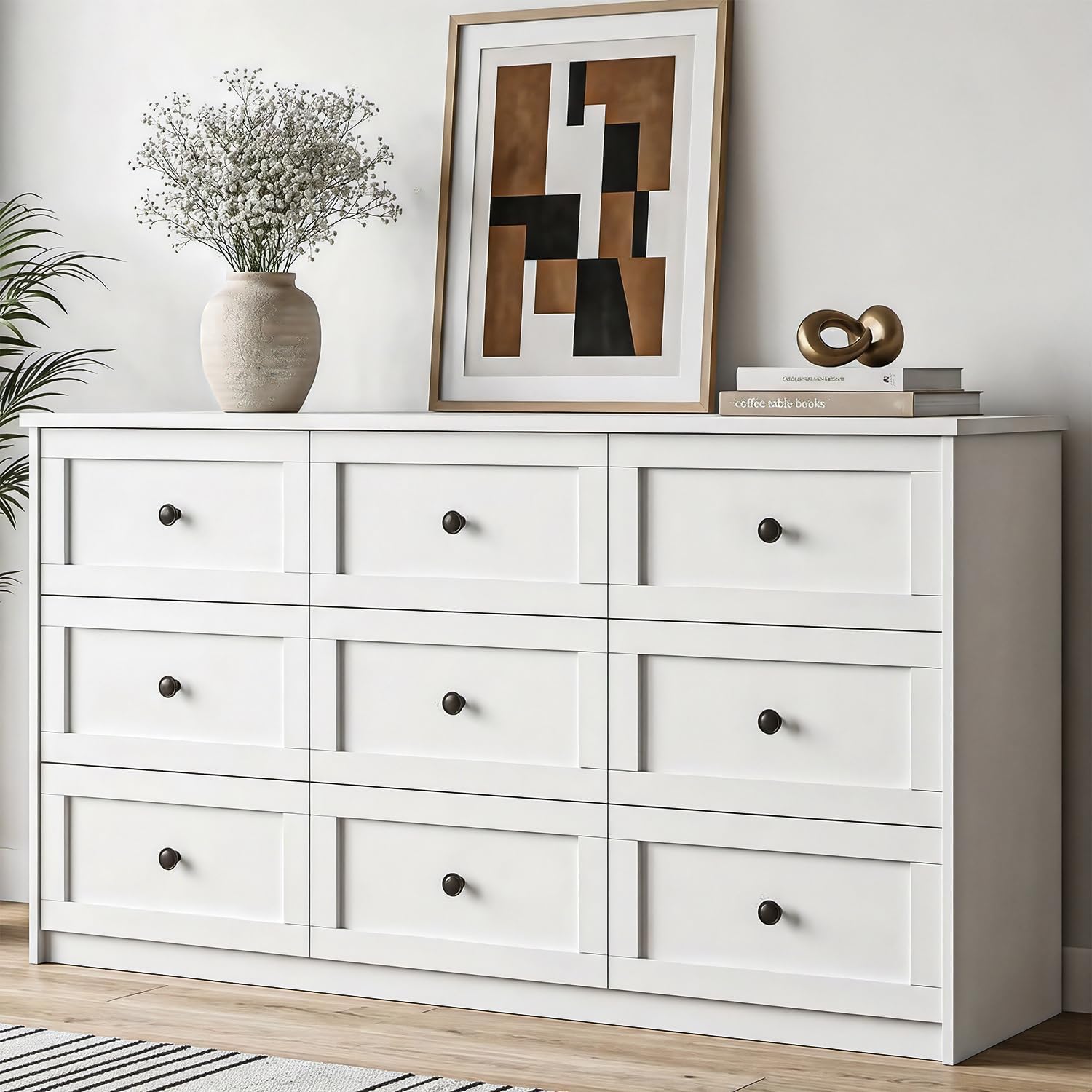 CHUWELL White Dresser for Bedroom, 59.1" Wide Dressers & Chests of Drawers with Large Capacity Storage,9 Drawers Dresser for Bedroom
