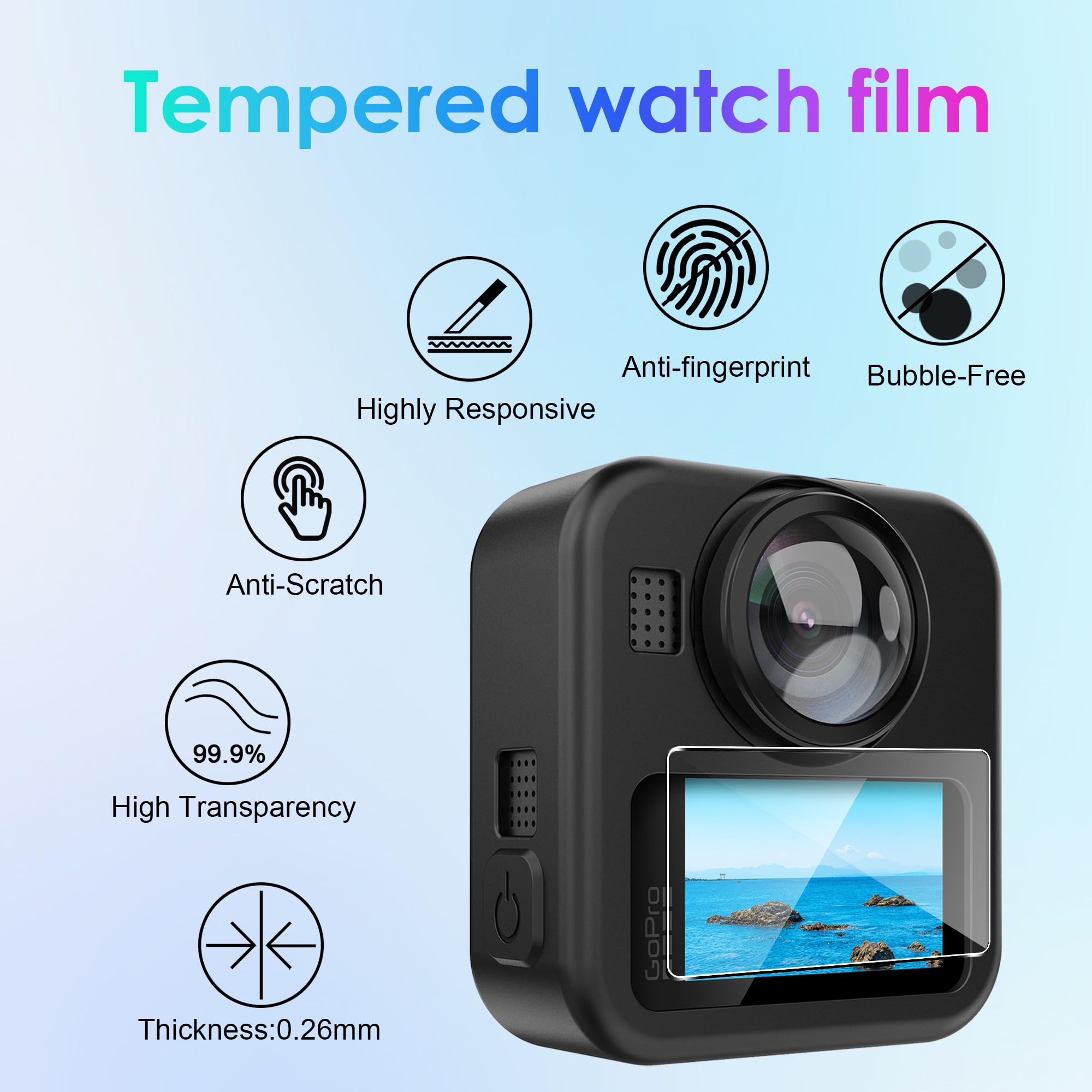 Effcotuo Etui na telefon komórkowy do GoPro MAX 2 z 2 sztukami folii ochronnej do szkła pancernego, ultra cienkie etui, odporne na uderzenia, etui ochronne na telefon komórkowy, amortyzacja wstrząsów
