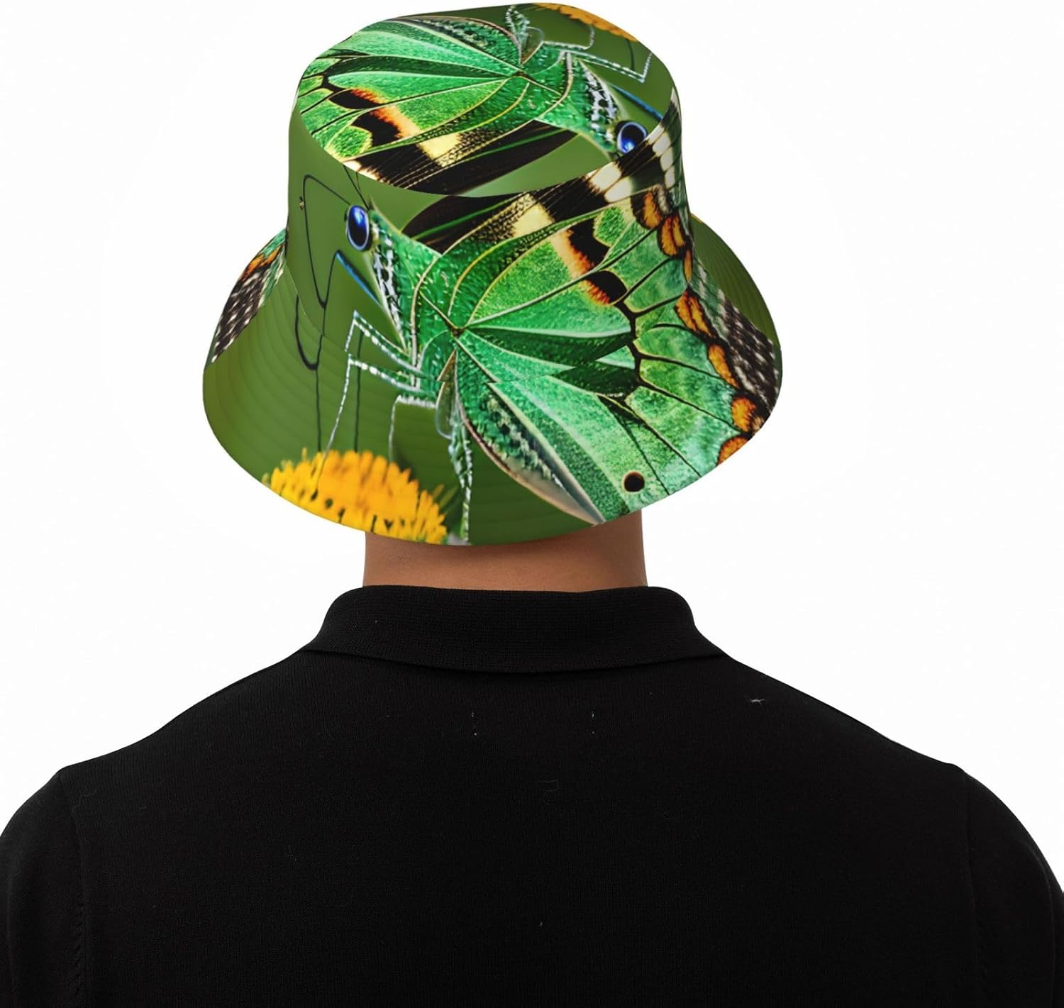 Green Leaf Colorful Butterfly Print Sun Hat Outdoor Fisherman Cap Summer Bucket Hat Beach for Men Women