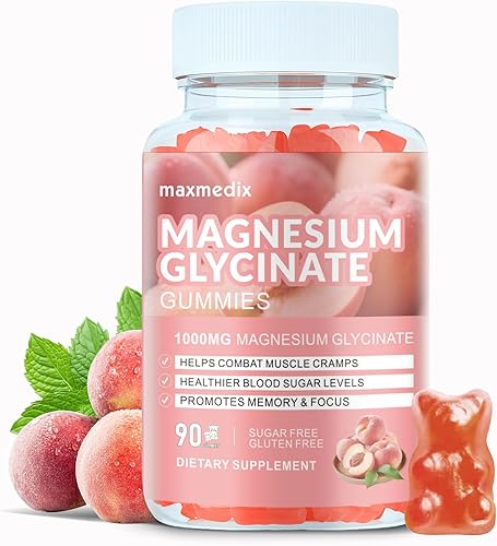 Gomitas de magnesio de 1000 mg - Suplemento de glicinato de magnesio y goma de L-treonato de magnesio, suplemento de magnesio y potasio sin azúcar