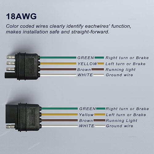 Miniatura 5 de Extensión de cable de remolque Conector de extremo de remolque plano de 4 vías con enchufe macho y hembra 18 AWG 26 pulgadas luz de enganche de 4