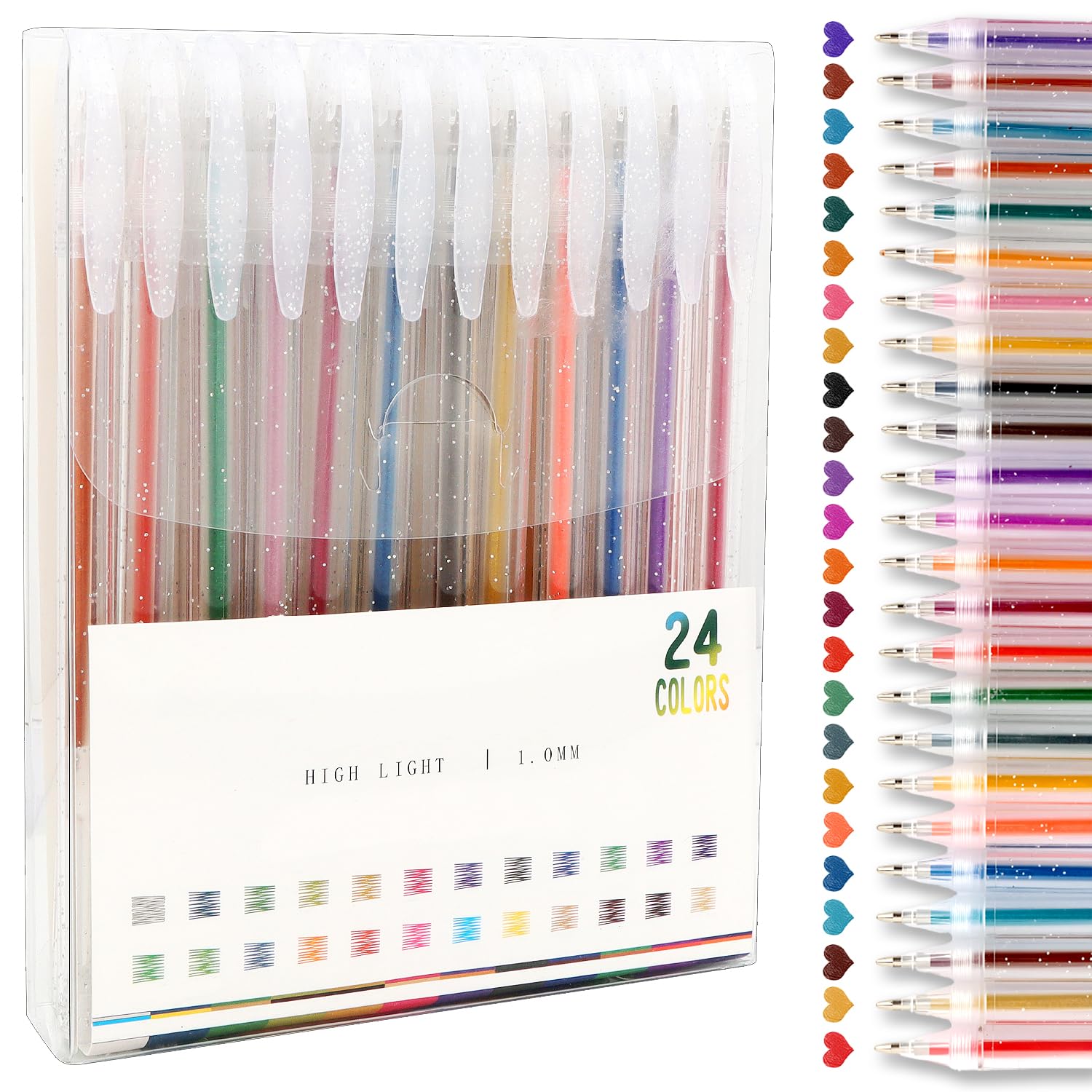 MOTIBACK 24 Glitter Gel Pens with Canvas Case, 1.0mm Fine Point Shimmer Pens, 24 Vibrant Glitter Colors for Drawing, Journaling, Scrapbooking, Crafts & Adult Coloring โ image 1