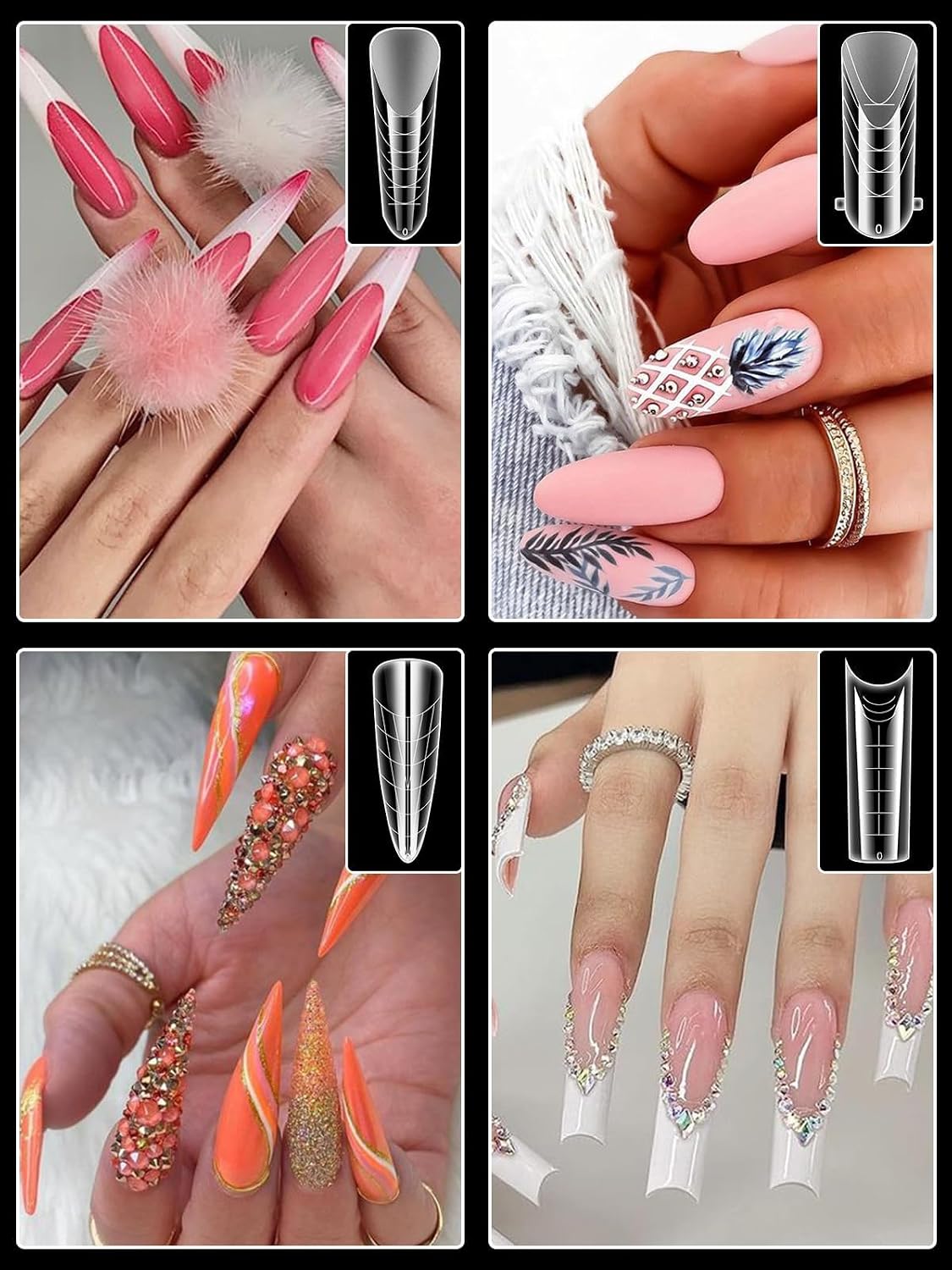 EBANKU 288PCS Dual Forms for PolyGel, Full Cover Clear Dual Nail Forms for Pedicures Reusable Nail Tips Mold for Polygel Nail Extensions, 12 Styles
