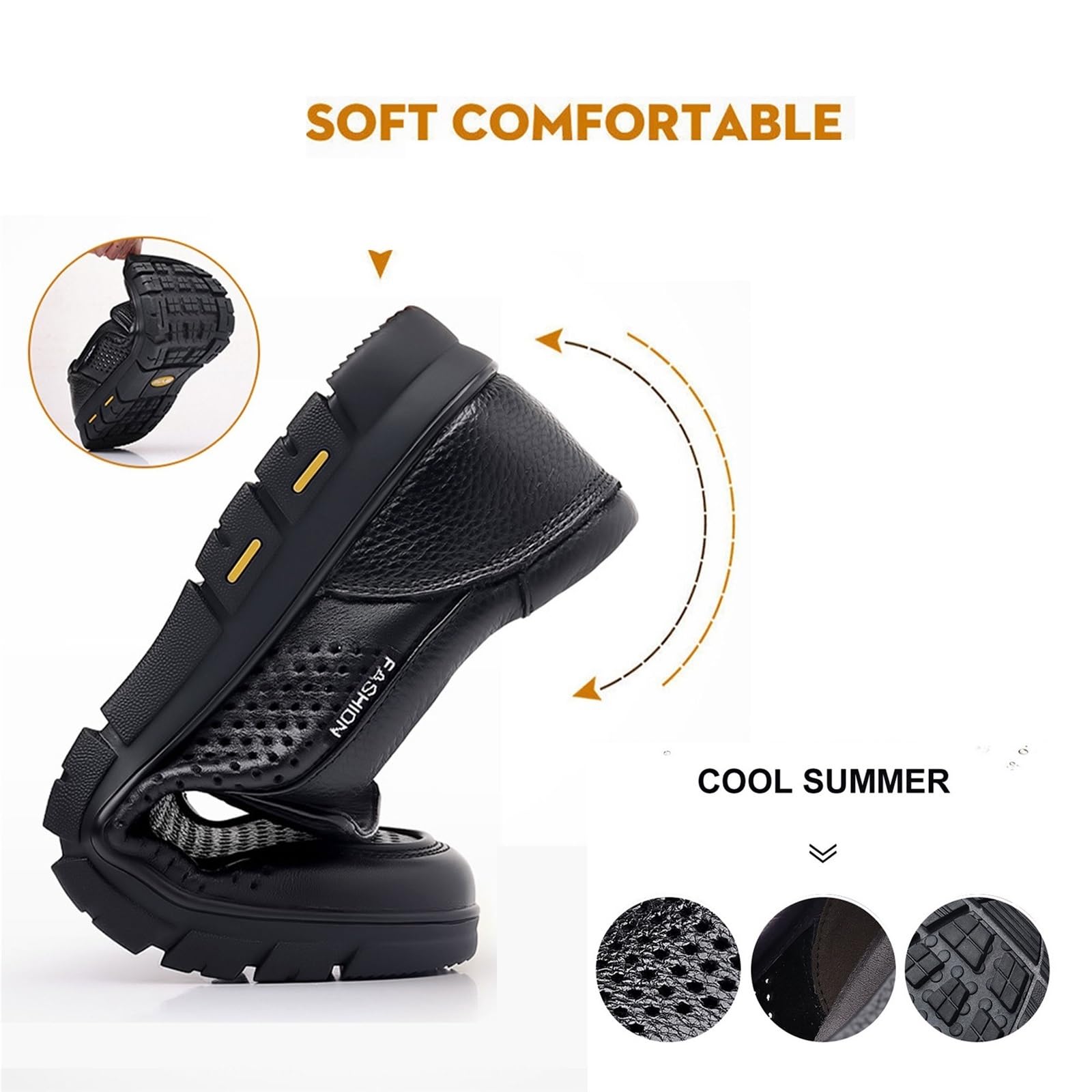 Herren Lederschuhe mit Belüftungslöchern, Atmungsaktive Business Loafers | Bequeme Sandalen mit Weichbett-Sohle Ideal für Senioren & Berufstätige Elegante Sommer-Schuhe