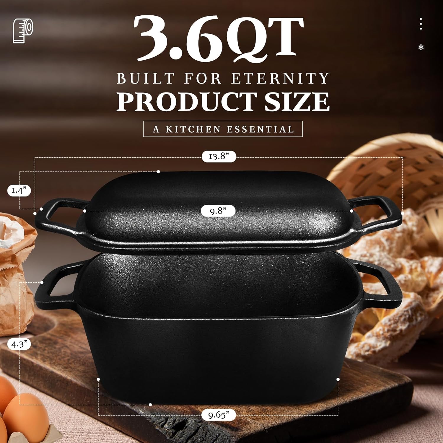 Cast Iron Loap Pan, 3.6QT Oval Dutch Oven for Bread Baking, Pre-Seasoned Sourdough Baking Supplies Kit, Cast Iron Dutch Oven with Lid for Homemade Bread, Sourdough Bread Pan - Image 2
