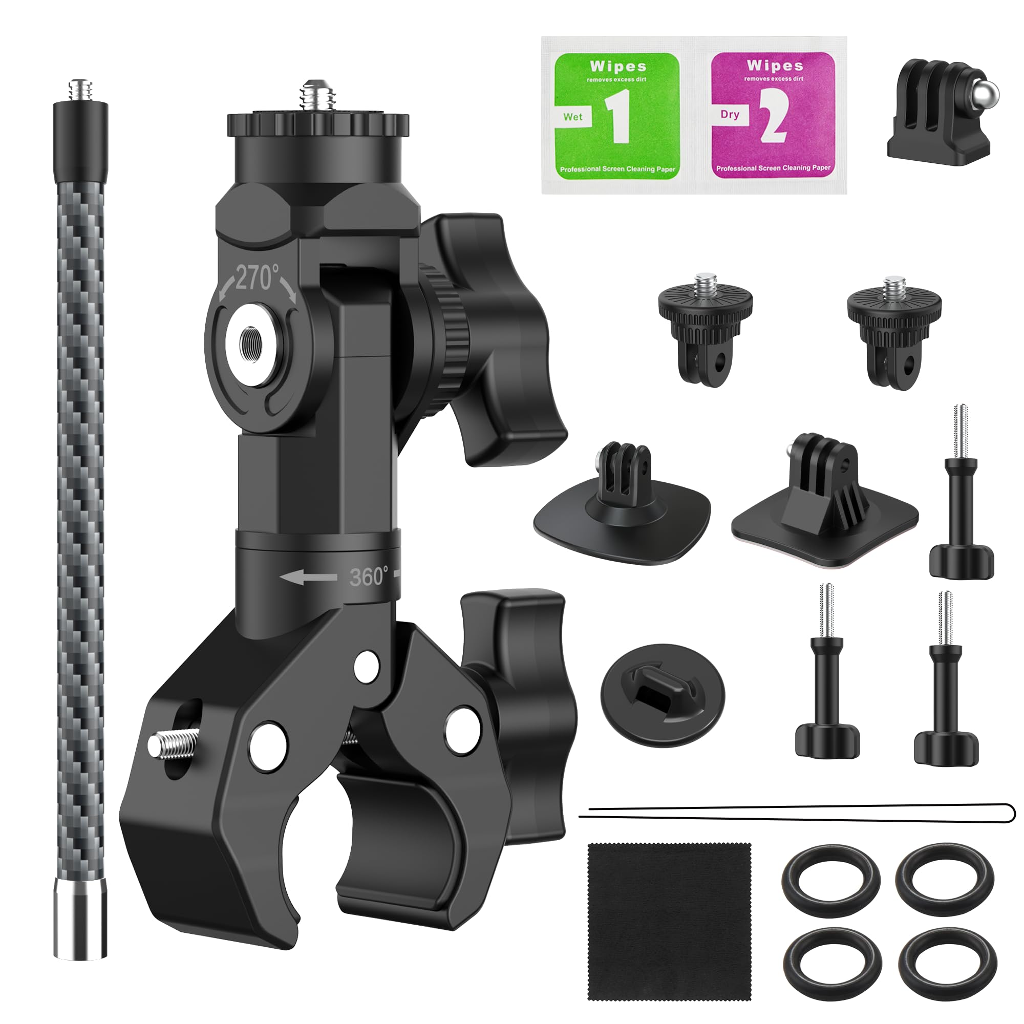 Action-Kamera-Zubehör,Action Cam Motorrad Halterung | Action-Kamera Zubehör-Set für Lenker, Carbon-Verlängerung (20 cm), für Insta360 X5 X4 X3 GO 3S GoPro DJI Osmo Action