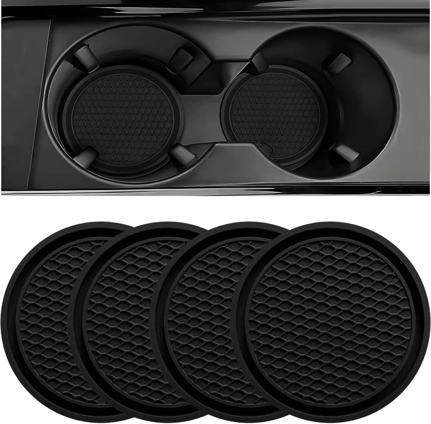 Rayyan 4Pcs Car Cup Coaster, Teacup Pad Protector, Universal Automotive Waterproof Non-Slip Cup Holders Embedded in Ornaments Coaster Surprise Car Coaster, Car Interior Accessories Mat (Black)