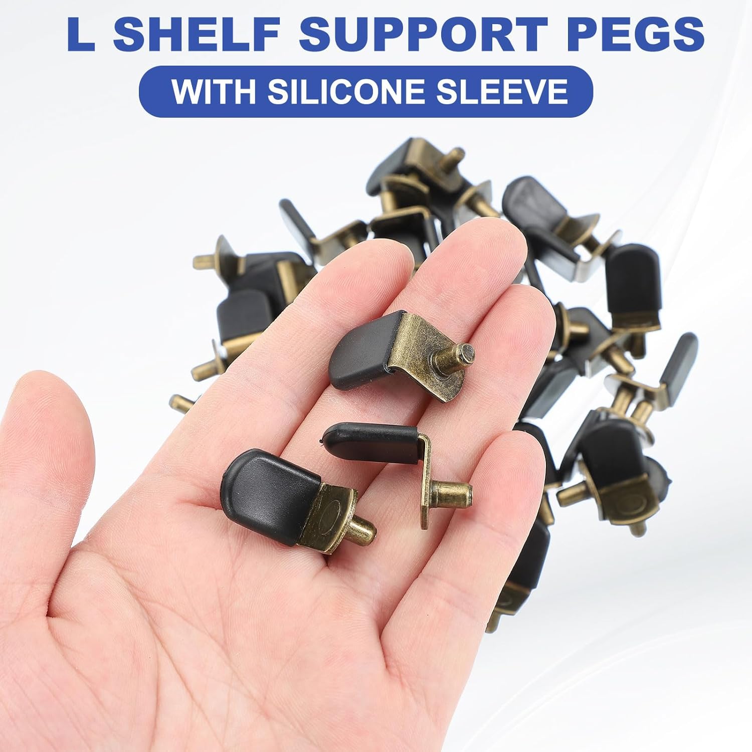 MECCANIXITY 5mm l Shelf Pins, l Shelf Support Pegs, Shelf Brackets L-Shaped Clips with Silicone Sleeve for Kitchen Bookcase Closet Shelf Shelves Cabinet Furniture Support Brown, Pack of 100