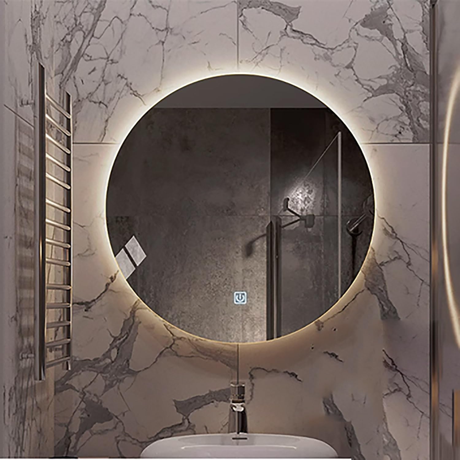 Miroir rond DEL 110 cm anti-buée avec 3 couleurs de lumière réglables