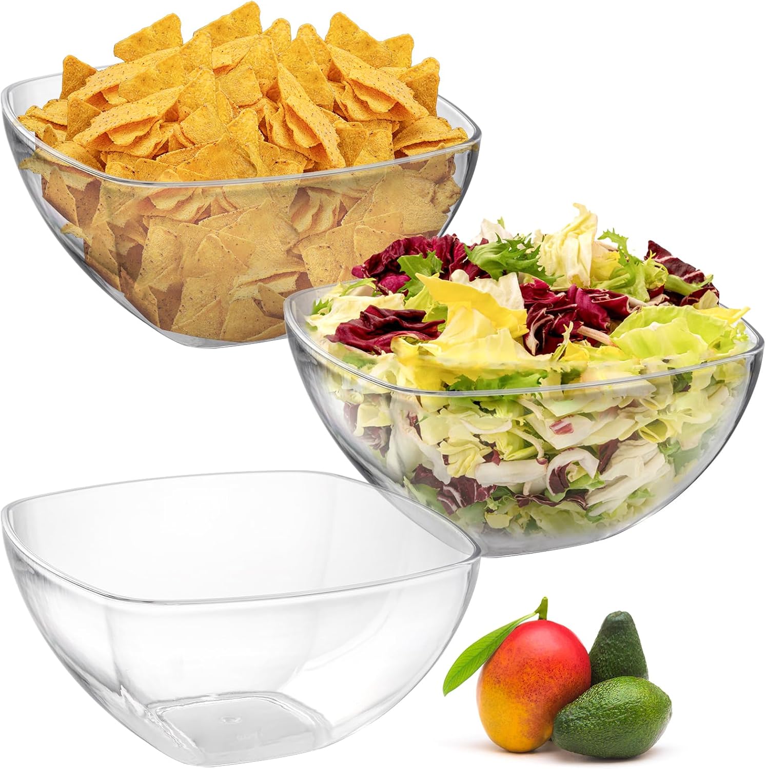 TOPZEA Set of 3 Clear Plastic Serving Bowls for Party, 94oz Acrylic