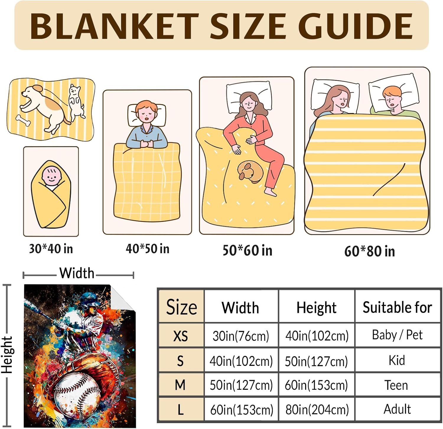 Baseball Blanket for Adults Sports Team Lovers, 80x60 Inches Cozy Lightweight Warm Flannel Baseball Boys Throw Blankets Gifts Ideas for Bed Living Room Home