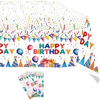 ORUZA Childrens Birthday Tablecloth Pack of 2 Party Birthday Tablecloth Plastic Happy Birthday Tablecloth Birthday Party Decoration for Children Boys Girls 130 x 220 cm