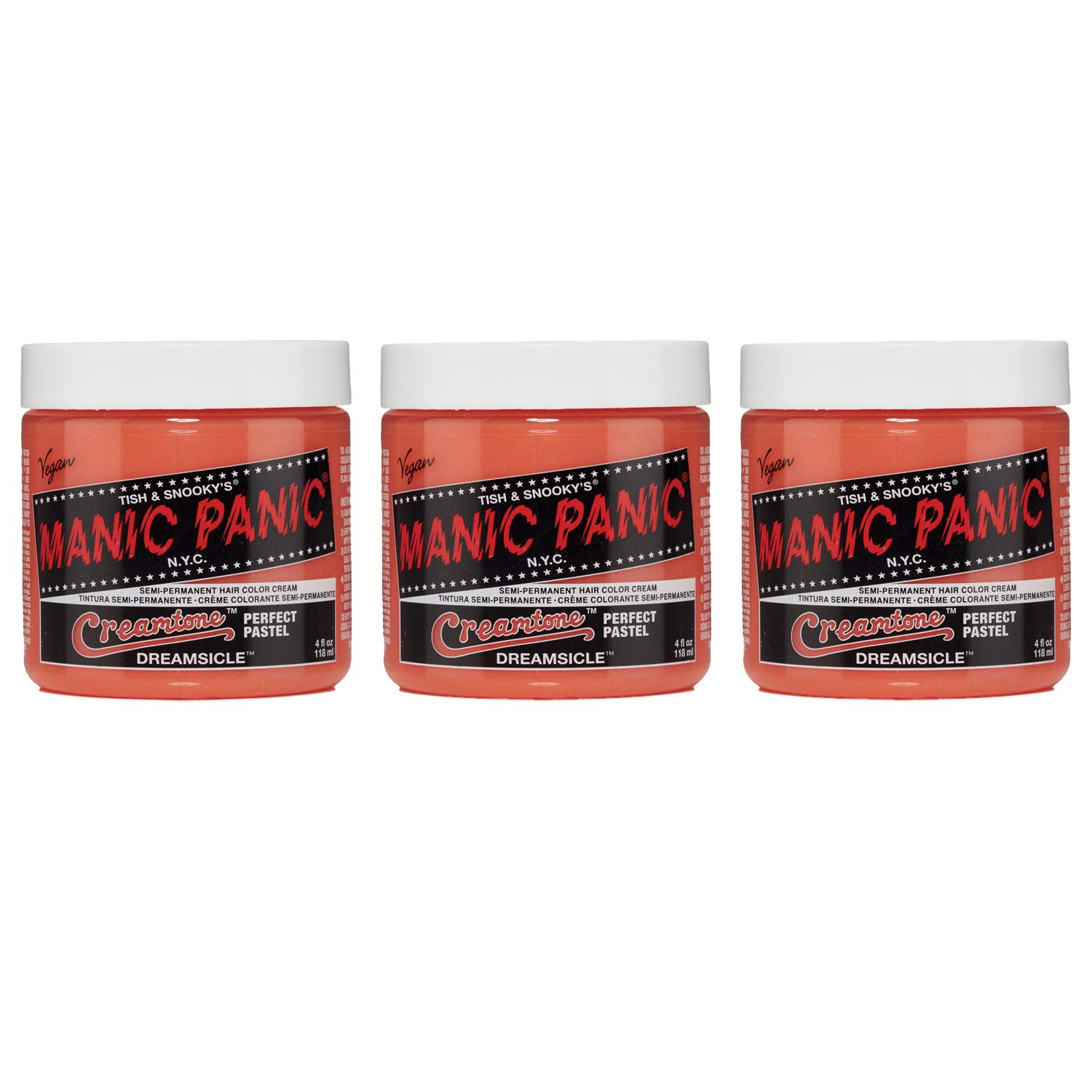 Manic Panic Dreamsicle Pastel Classic Creme, vegan, tierversuchsfrei, orange semipermanente Haarfarbe, 3 x 118 ml