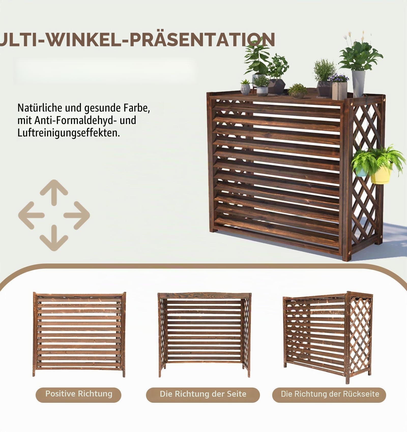 Klimaanlagen Abdeckung Holz Blumenständer Massivholz Klimaanlage Abdeckung Massivholz Klimaanlage Zaun Bildschirm Sichtschutz Zäune Jalousien Design Wetterfest Karbonisiert(L)