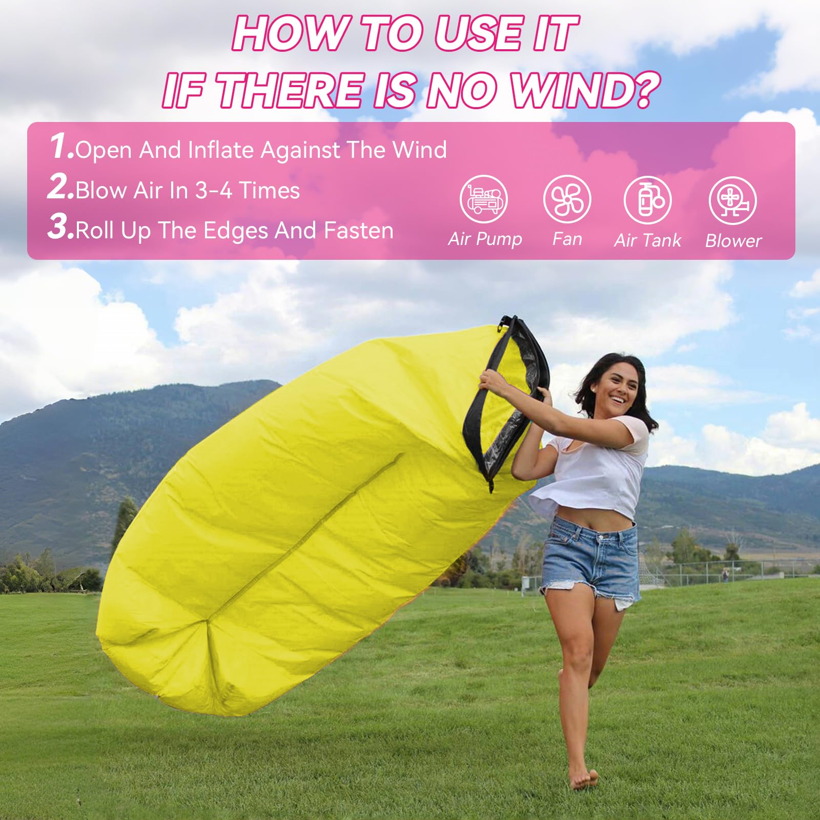 plplaaoo Inflatable Lounger Inflatable Couch for Travelling,Outdoor Camping Beach Chair,Inflatables Loungers Portable Foldable Air Sofa Matress for Outdoor Camping Beach Part (yellow) - Image 3