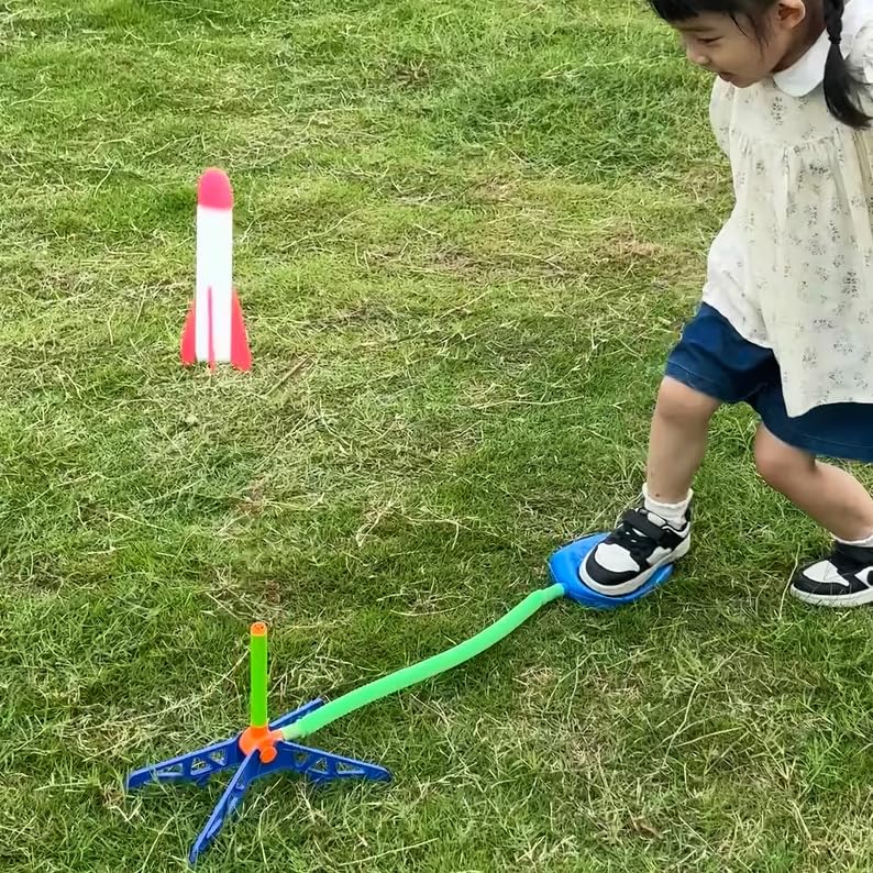 Image of Rocket Launcher, 3 Soft Foam Rockets, Outdoor and Garden Games, Stomp Air Rocket Launcher with LED Lights Gift for Kids Age 3 Years and Up