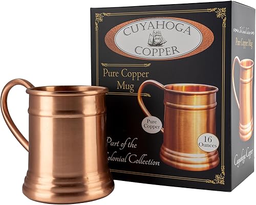 Taza de cobre puro de alta calidad - 16 oz hecha a mano, elegante y duradera - Perfecta para bebidas frías, cócteles, cerveza y mulas de Moscú -