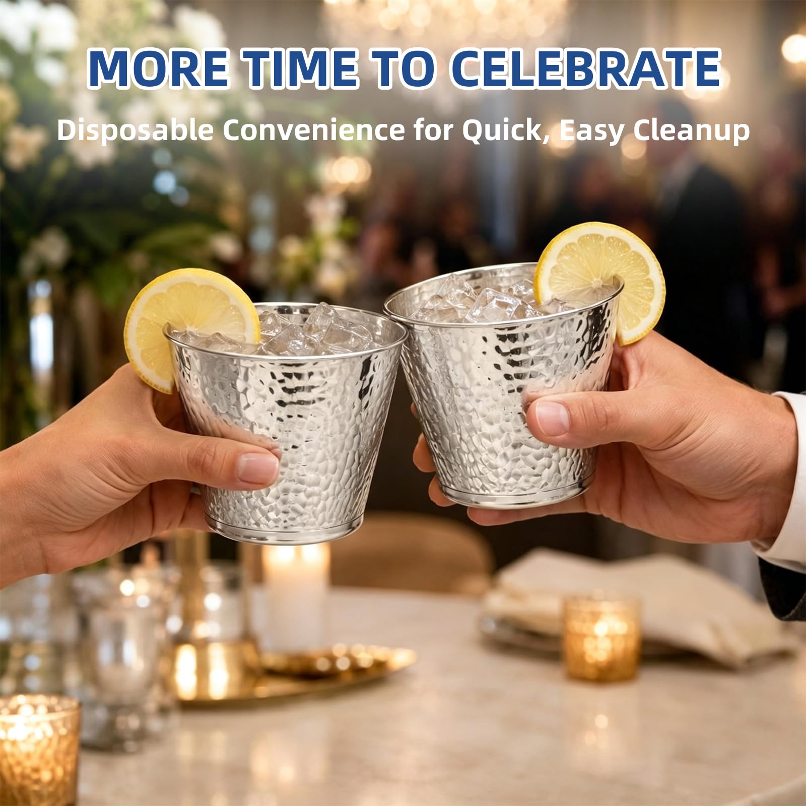96-Pack Silver Hammered Plastic Party Cups 9oz, BPA-Free Leakproof Disposable Cups, Premium Elegant Drinkware for Weddings Birthdays Holidays Gatherings — Amazon image 6
