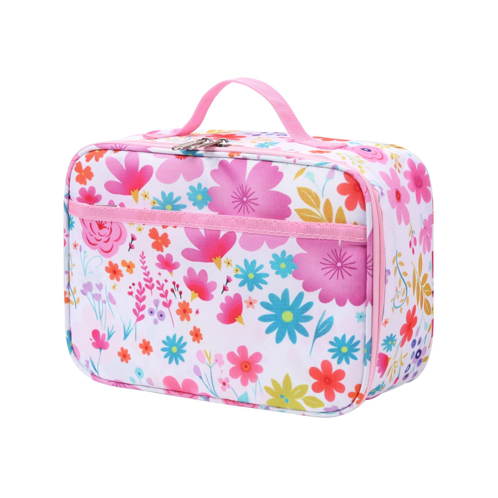 Pretty Jolly Mini Kids Lunch Box, Insulated Reusable Lunch Bag for Girls & Boys, Thermal Meal Container Tote with Waterproof Liner, Hot or Cold Snacks Lunchbox for School,Work,Picnic (Pink Flower) — image 1
