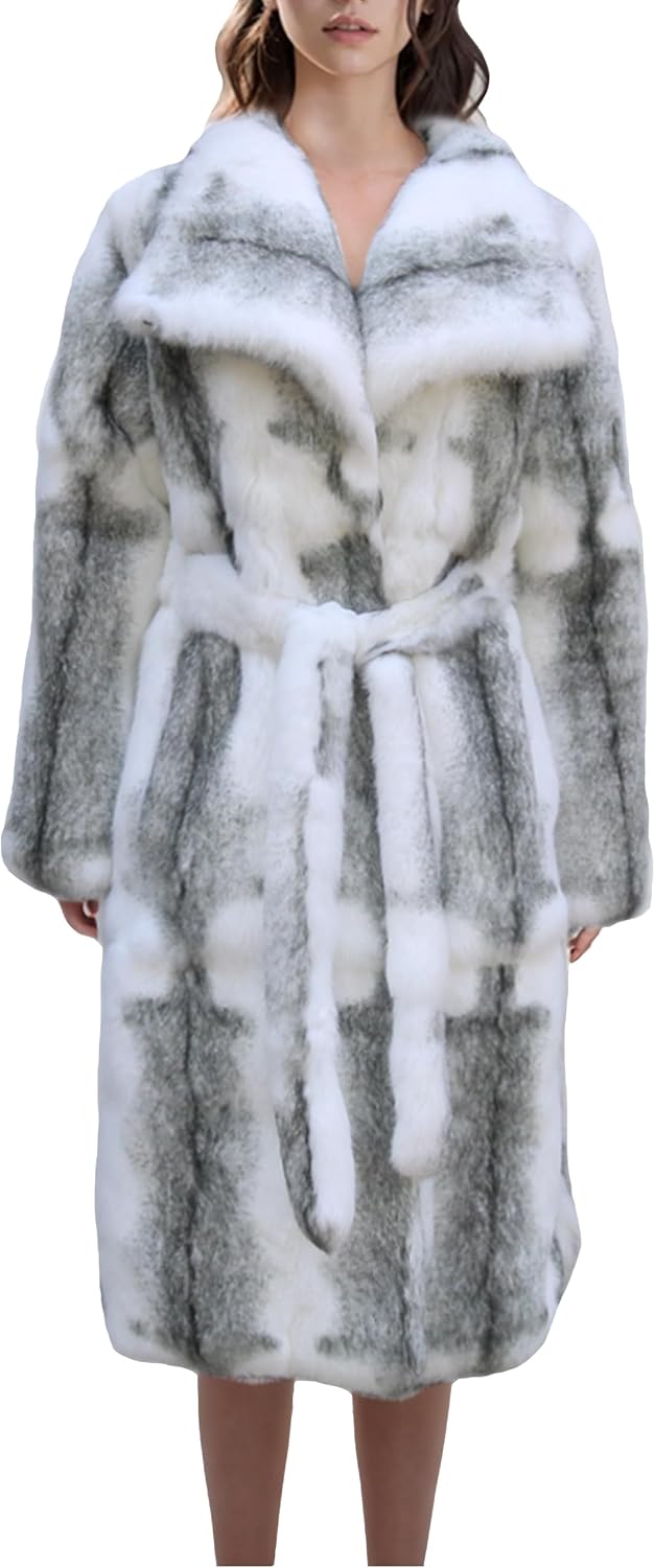 Women's Genuine Rabbit Fur Coat Long Fuzzy Warm Fur Jacket Winter Outerwear Turn-down Collar