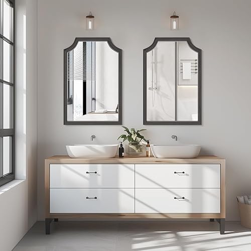 Miniatura 2 de WallBeyond Espejo de madera festoneada para tocador de baño pequeño de 20 x 30 pulgadas, espejo de pared rectangular para decoración de pasillo,