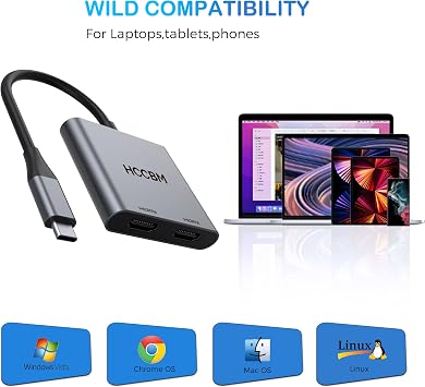 USB C to Dual HDMI Adapter, Dual Monitors Adapter USB C Hub with 2 HDMI Docking Station 4K @60hz for Laptop HP Dell Surface Thinkpad...