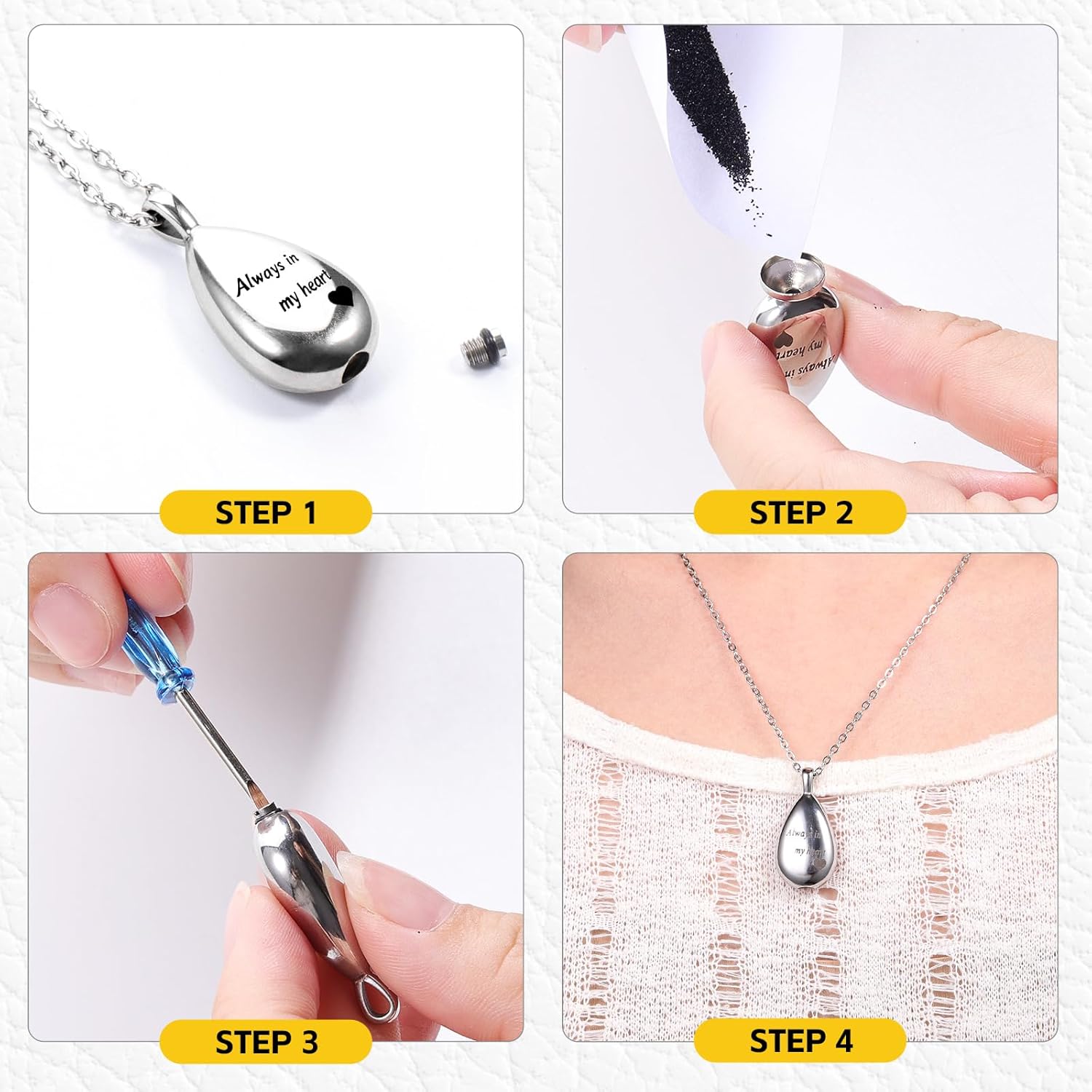 Cremation Necklace for Ashes, Cremation Jewelry Locket for Stainless Steel Teardrop Shape Urn Necklaces for Ashes Keepsake Memorial Pend with Profound Implications for Women Men - Image 4