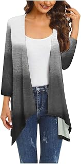 TURWXGSO Ladies Sweatshirt Cardigans Pluz Size 3/4 Sleeve Draped Open Front Lightweight Cardigans Casual Long Sleeve Cardigan Top with Pockets Printed Fall Clothing Beach Cover Up UK Size