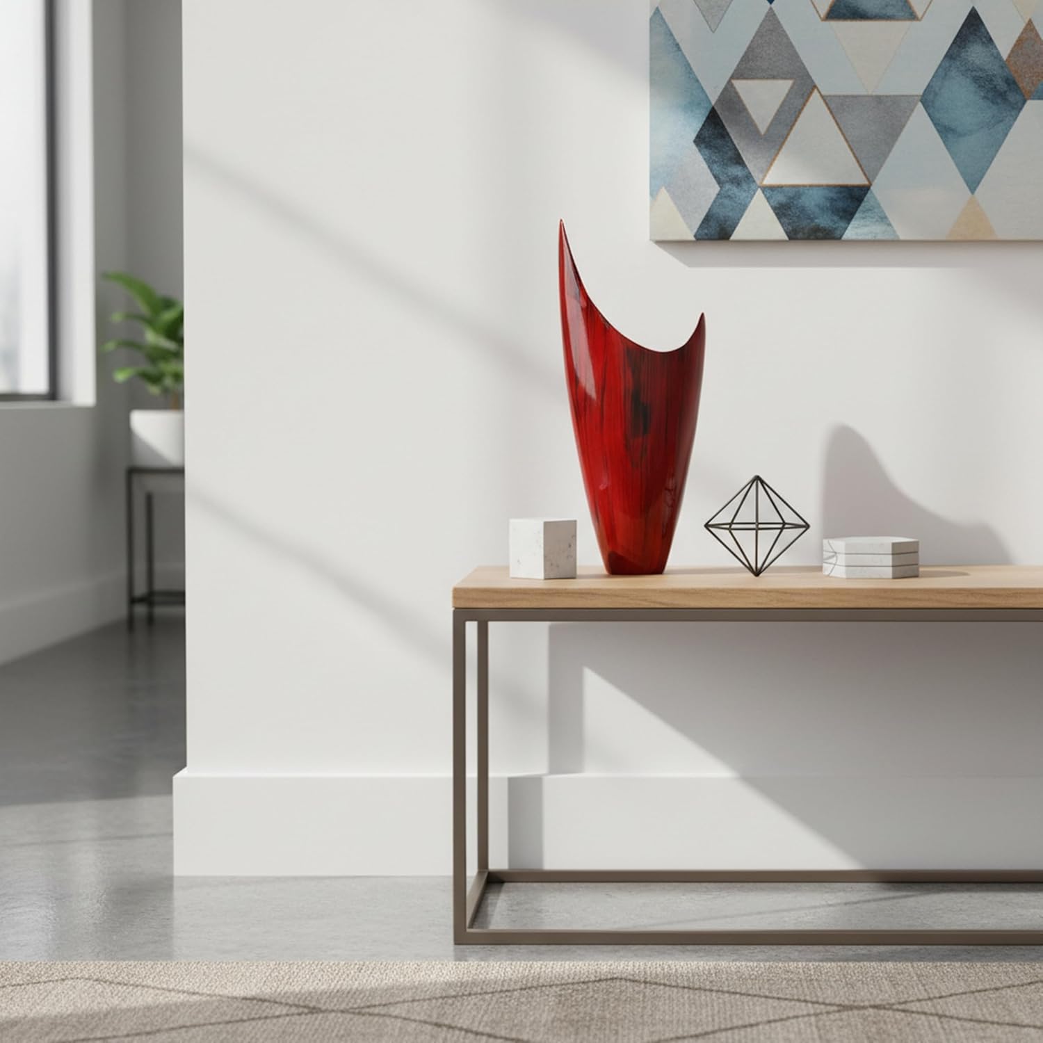 Modern Day Accents 3610 Red Acentuada Pointed, Aluminum, Glaze, Modern, Vase, Plants, Center Piece, Home, Office, Flower Arrangement, 8" L x 3" W x 18" H