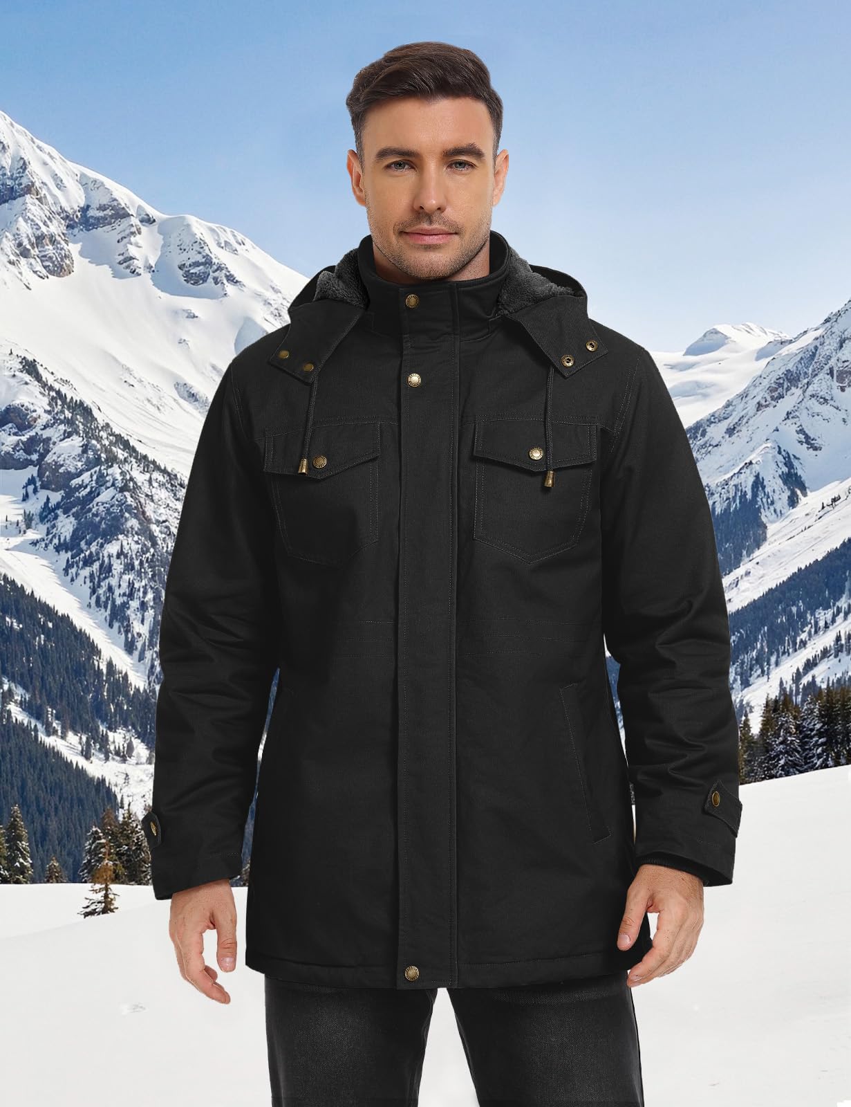 Xnova Chaqueta Hombre Invierno Abrigos Cálido Forro Polar Algodón Parka con Capucha Desmontable Chaqueta Militar Termica Cazadora Entretiempo Trabajo con Bolsillos Múltiples