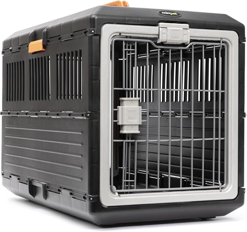 USA Pet Carrier & Crate - Premium Collapsible Design for Cats and Dogs - Portable Kennel for Small Pets - Indoor/Outdoor (Medium Model A (26'')), Dark Gray