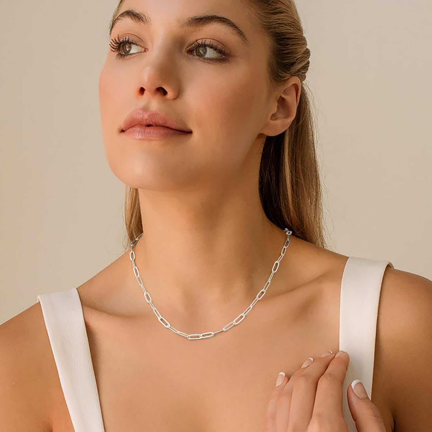 Hadoken 925 Sterling Silver Clasp 3/4/5mm Paperclip Link Chain Necklace for Women Diamond Cut 16/18/20/22/24/26/30 Inch - Image 3