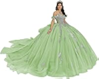 DXUOPL Silver Appliques Quinceanera Dresses with Bow Glitter Tulle Sweet 16 Dresses Elegant Off Shoulder Vestidos de 15 años