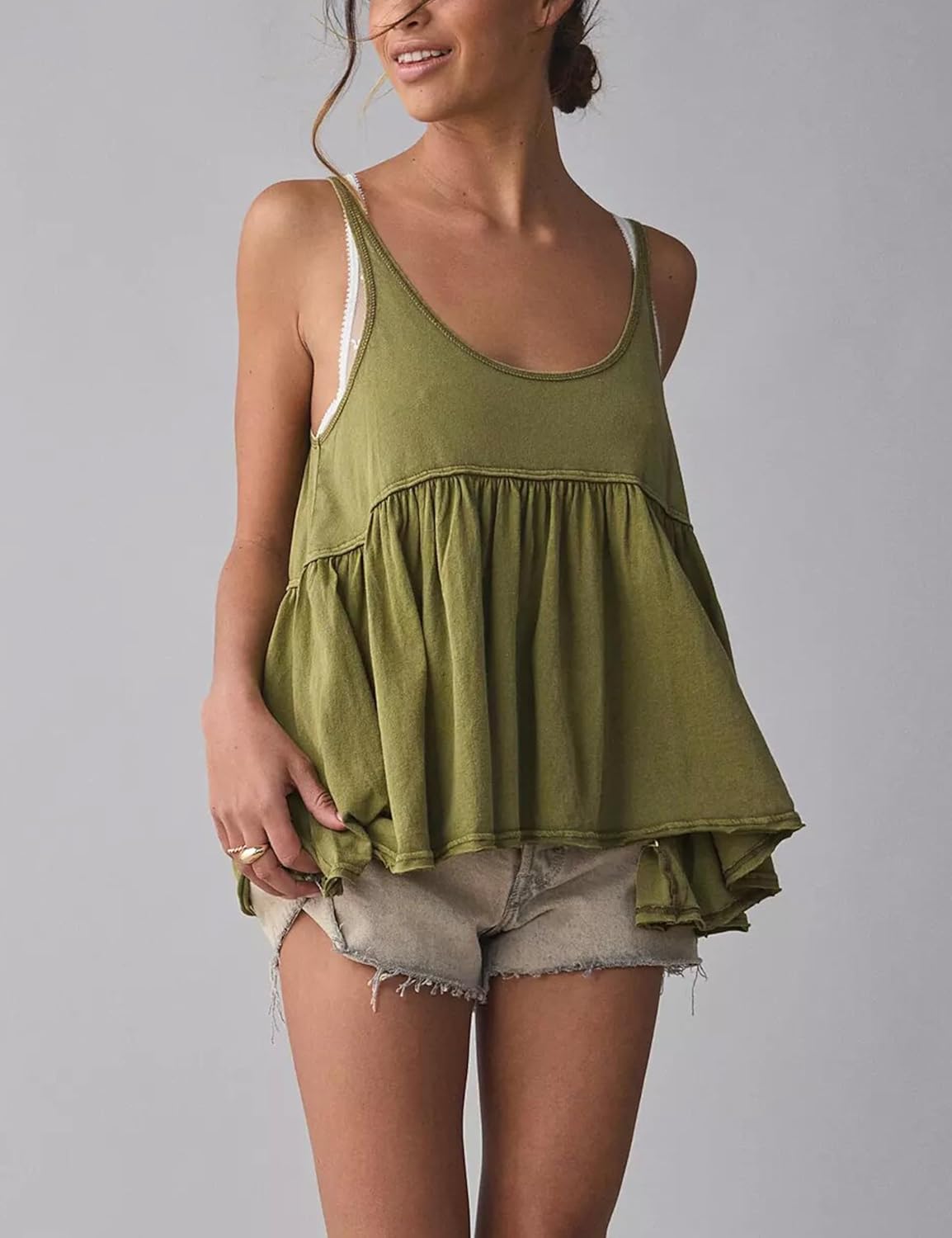 Lumister Womens Cute Babydoll Tops Sleeveless Ruffle Strap Causal T Shirts Tank Summer Tops 2025 - Image 5